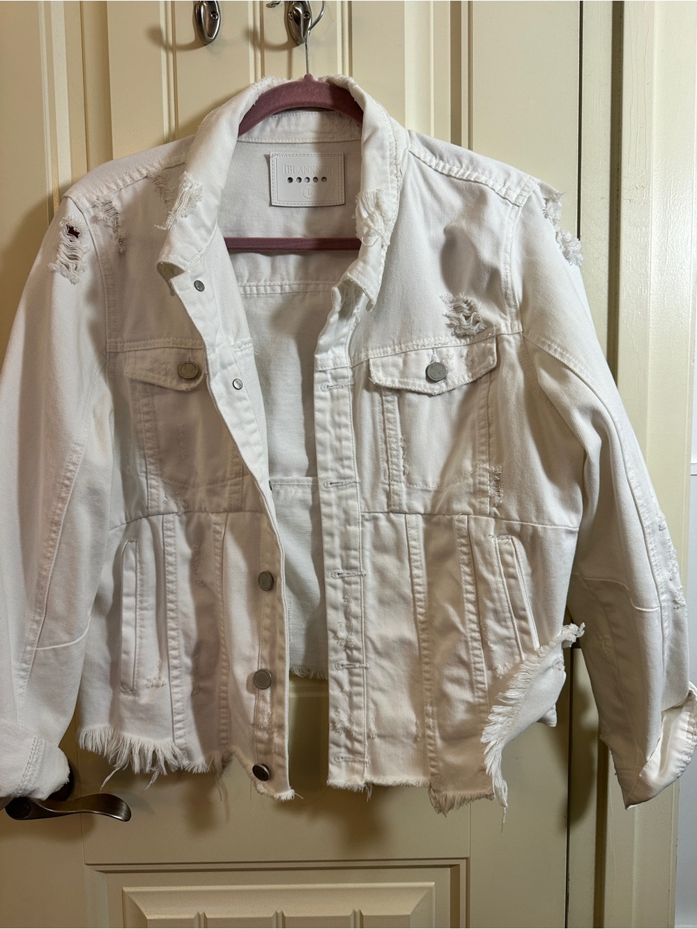 Blank NYC White Distressed Denim Jacket